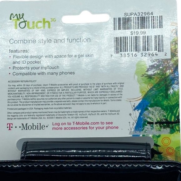 T-Mobile My Touch 3G Phone Fashion Case Black NWT 3" x 5" - Picture 3 of 5